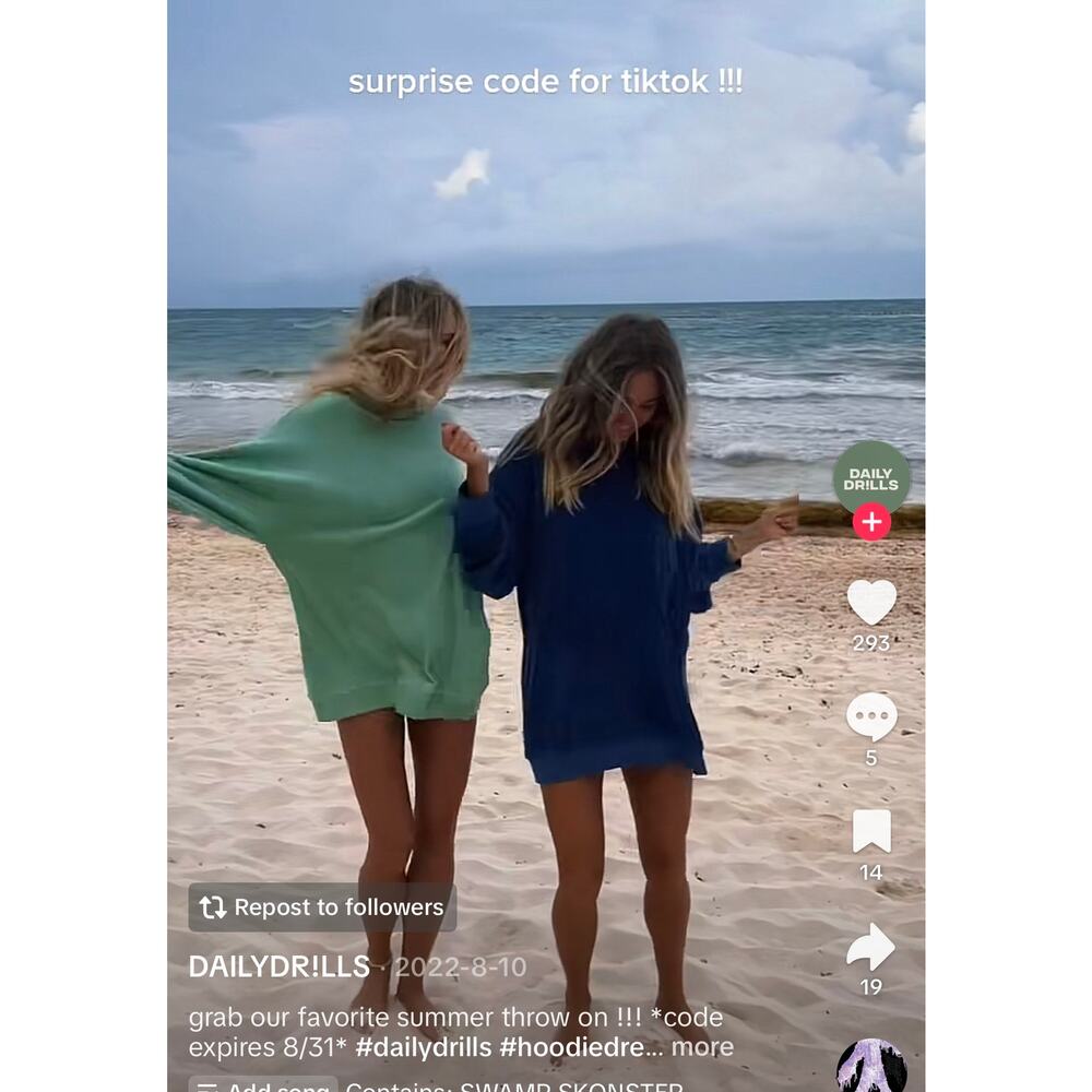 Daily Drills Green Terry Hoodie Dress XS Small Beach Boho Cover‎ Up Casual